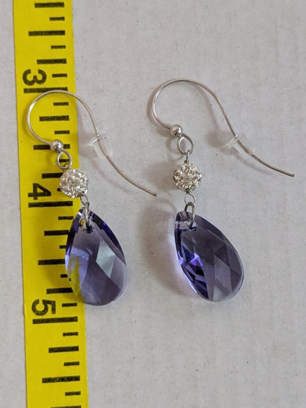 925 Silver RL Faceted Glass Ball Beaded Dangle Drop Pierced Earrings